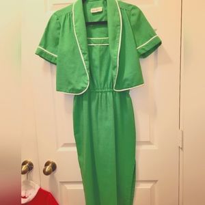 Neiman Marcus vintage 1970s Linen blend pencil dress Green small